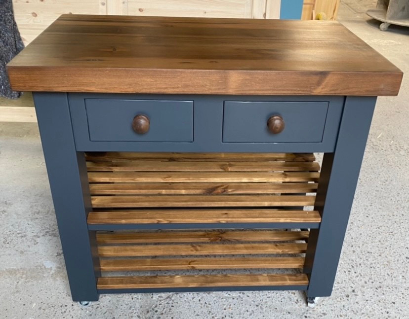 Butchers Block Kitchen Island trolley on wheels / castors