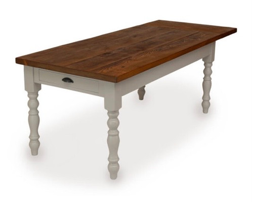 Farmhouse table with drawer and turned farmhouse legs