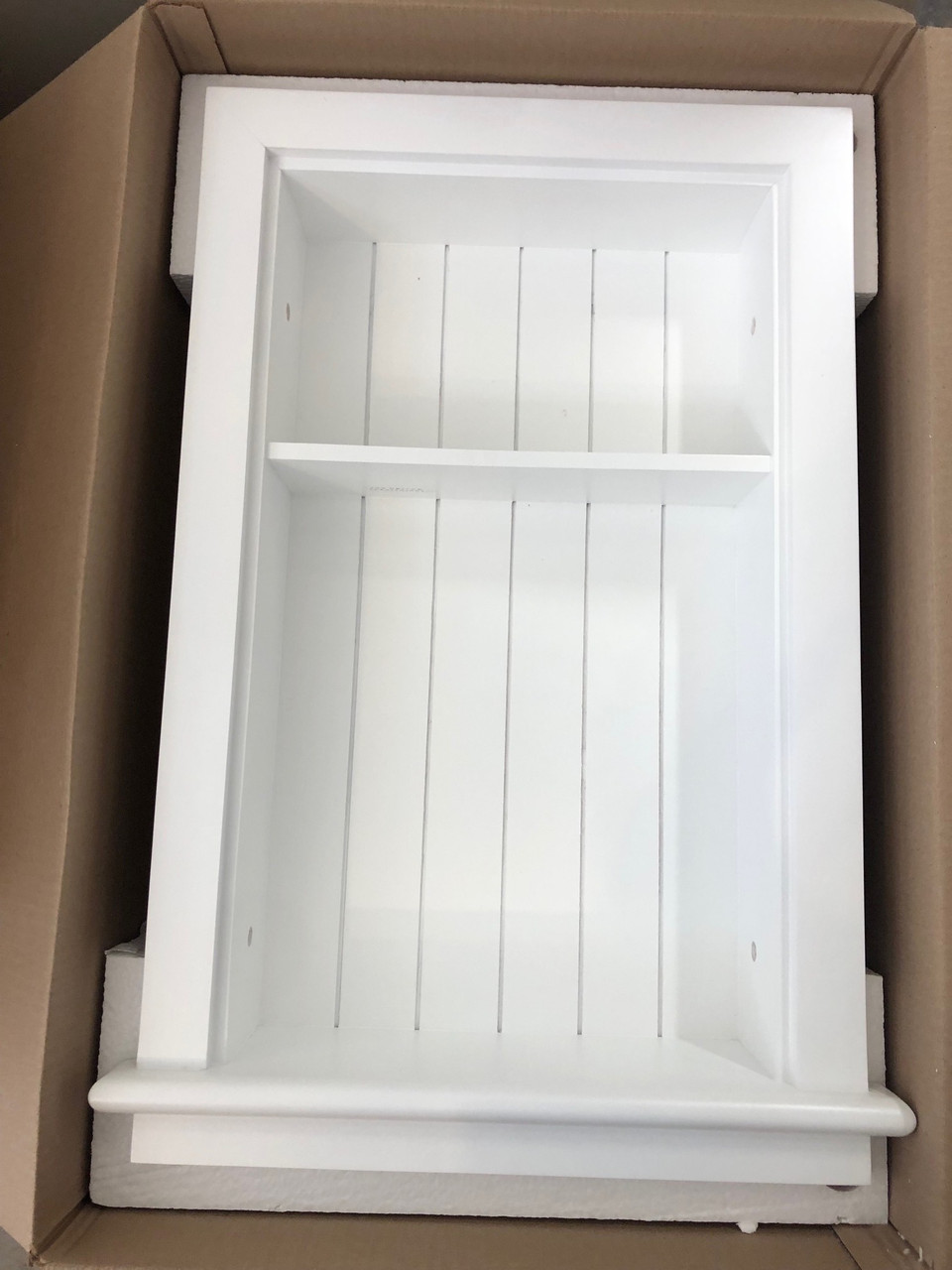 IMPERFECT Extra Large White Aiden Recessed Wall Niche w/ beadboard back and  one shelf by Fox Hollow Furnishings (14x24)