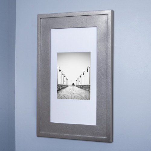 Silver (14x24) concealed medicine cabinet with picture frame door, display your own art instead of a mirror