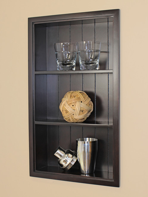 14x24 Dark Brown Recessed Sloane Wall Niche By Fox Hollow Furnishings W Beadboard Back