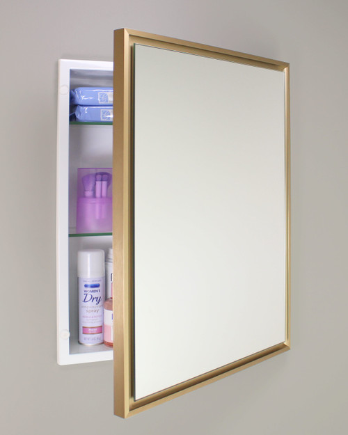16x20 Parker Metro Metal Framed Rectangle Recessed Bathroom Medicine Cabinet with Floating Mirror, fits 14x18 In-Wall Opening, Gold 16x20 Parker Metro Metal Framed Rectangle Recessed Bathroom Medicine Cabinet with Floating Mirror, fits 14x18 In-Wall Opening, Gold