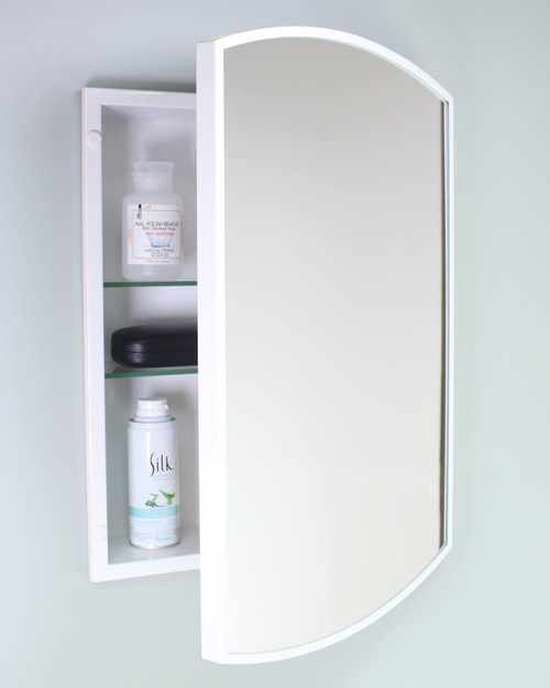 16x20 Harper Crescent Metal Framed Recessed Bathroom Medicine Cabinet, fits 14x18 In-Wall Opening, White 16x20 Harper Crescent Metal Framed Recessed Bathroom Medicine Cabinet, fits 14x18 In-Wall Opening, White