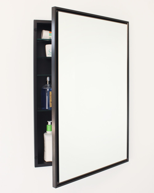20x30 Parker Metro Metal Framed Rectangle Recessed Bathroom Medicine Cabinet with Floating Mirror, fits 18x28 In-Wall Opening, Brushed Black
