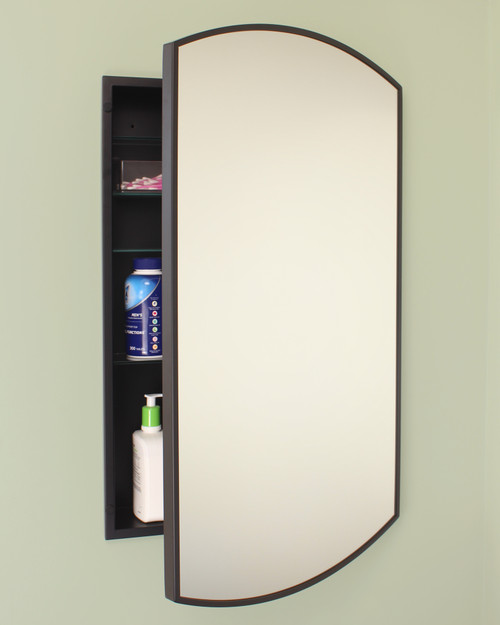 20x30 Harper Crescent Metal Framed Recessed Bathroom Medicine Cabinet with Arced Mirror, fits 18x28 In-Wall Opening, Black
