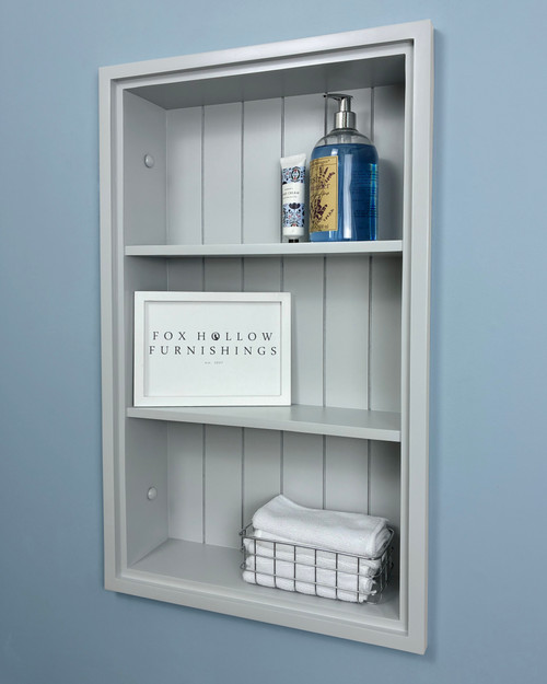 14x24 Light Gray Recessed Sloane Wall Niche by Fox Hollow Furnishings (w/ beadboard back)
