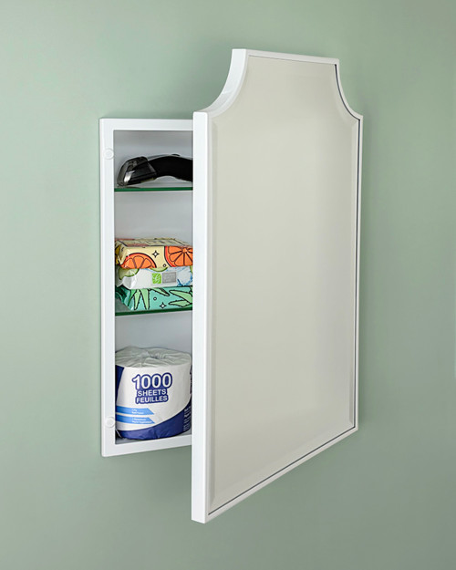 16x20 Andrea Deco Metal Framed Recessed Bathroom Medicine Cabinet with Beveled Mirror, fits 14x18 In-Wall Opening, White