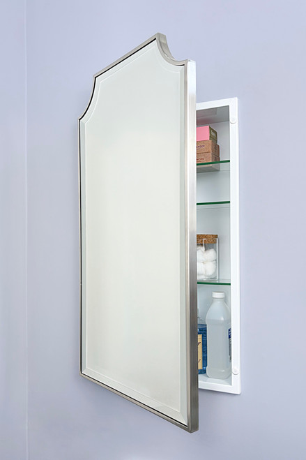 16x26 Andrea Deco Metal Framed Recessed Bathroom Medicine Cabinet with Beveled Mirror, fits 14x24 In-Wall Opening, Brushed Nickel