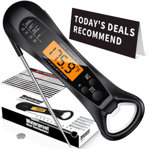 Instant Read Meat Thermometer – Waterproof, Backlit LCD, 2-3 Sec Read