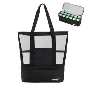 YICHFO Large Mesh Beach Bag with Detachable Insulated Cooler – Black