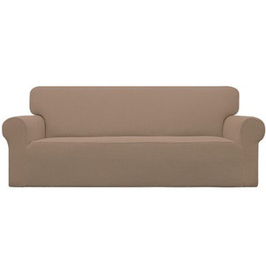 Easy-Going Stretch Sofa Slipcover – Camel Check Jacquard, 60–81 In.