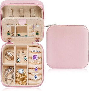 Parima Pink PU Leather Travel Jewelry Case – Velvet Interior Organizer