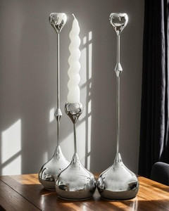 LHQOO Set of 3 Silver Taper Candle Holders 13.78" – Modern Centerpiece