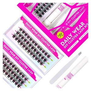 Caelymine DIY D Curl Cluster Lash Extension Kit with Glue & Applicator