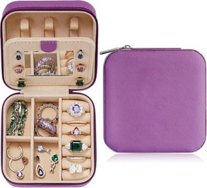 Parima Purple PU Leather Travel Jewelry Case with Velvet Interior