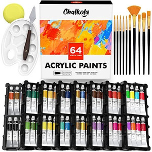 Chalkola 64-Color Acrylic Paint Set – 10 Brushes, Palette & Tools Included