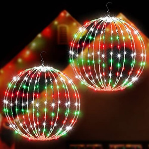 Gulfmew 16" Christmas LED Ball Sphere Lights – 192 Warm White LEDs, 2-Pack