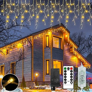 Christmas Icicle Lights 360 LED 18.57ft – 72 Drops, Remote & 8 Modes