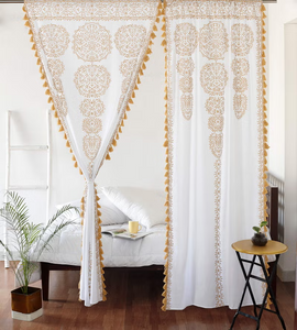 Labhanshi Boho Mandala Curtains – 2-Panel Set 87"x41" White & Gold