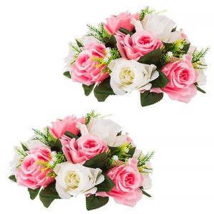 Inweder Pink & White Silk Rose Ball Centerpieces 10" – Set of 2