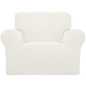 Easy-Going Cream Check Jacquard Stretch Chair Slipcover 25-32 Inch