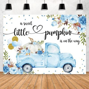 Aperturee Blue Fall Pumpkin Baby Shower Backdrop 7x5 ft – Vinyl Photo Banner