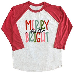 Spunky Pineapple Merry and Bright Christmas Raglan Tee – Kids Size 6T