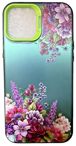 FunYudas iPhone 12 Pro Max Purple Floral Hard Shockproof Case - Green