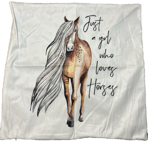 Just a Girl Who Loves Horses Throw Pillow Cover 18x18 Beige Flannel