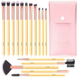 DUAIU 16-Piece Eyeshadow Brush Set – Bamboo Handle with Pink Travel Bag