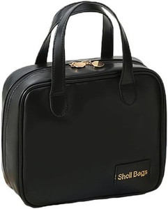 YNGVE Black PU Leather Waterproof Makeup Bag – Multi-Compartment Travel Organizer