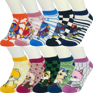 10-Pair Monster & Anime Cat Ankle Socks – Kids & Adults One Size