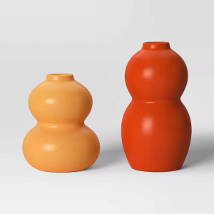 Room Essentials 2-Pack Ceramic Gourd Bud Vases – Watertight Floral Shelf Decor