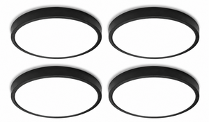 4-Pack 7" 18W 6500K LED Flush Mount Ceiling Light – Black, Wet Rated