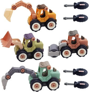 Kidtastic Mini Pastel Construction STEM Trucks Build & Take Apart Toy Set