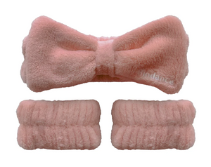 BIODANCE Pink Fluffy Spa Headband & Wristband Set – 3-Piece Plush