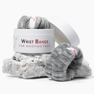RajaniMD Gray Fluffy Flannel Spa Wristbands – Absorbent Set of 2