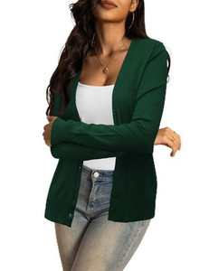 a.Jesdani Women's Dark Green Button-Down Cardigan Sweater – Size 1XL Plus