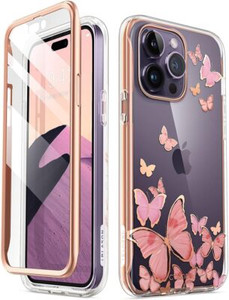 iPhone 14 Pro 6.1" Pink Butterfly Full-Body Case with Built-In Screen Protector