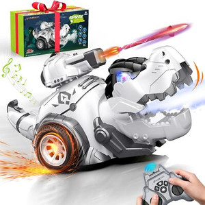 Remote Control Dinosaur Car with Sound, Spray & Launching Cannon for Kids
