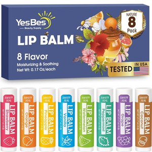 8-Pack Natural Lip Balm with Vitamin E & Coconut Oil – 8 Flavors