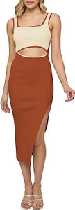 Duigluw Women's Square Neck Cutout Ribbed Bodycon Midi Dress - Sleeveless