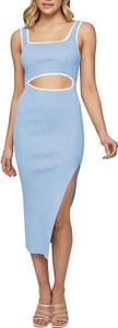 Duigluw Women's Square Neck Ribbed Cutout Bodycon Midi Dress - Size XL