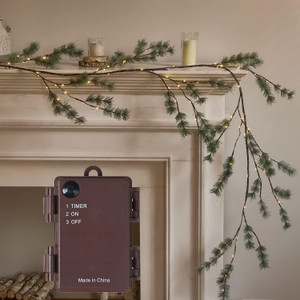 Fudios 6FT Lighted Christmas Pine Garland – 48 Warm White LEDs, Battery Timer