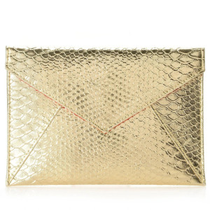 SKINN Dimitri James Gold Python Envelope Clutch Bag 8x5.5" - New