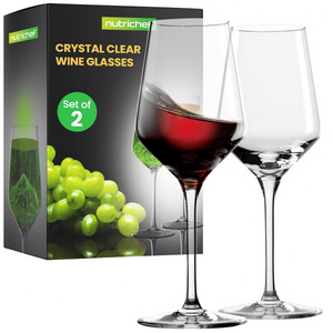 NutriChef 2-Piece Hand-Blown Lead-Free Crystal Wine Glass Set 7oz