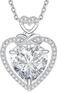 Infinity Heart CZ Pendant Necklace for Women – Rhodium, Adjustable 19"–21"