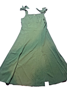 Green Sleeveless A-Line Formal Gown – Tie Straps & Leg Slit, Size L