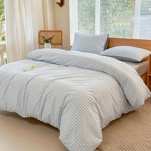 Light Blue Gingham Twin XL Duvet Cover Set – 400TC Microfiber 2-Piece