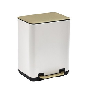 SunnyPoint 6L Step-On Trash Can – Slow Close Lid & Removable Bucket, White Gold